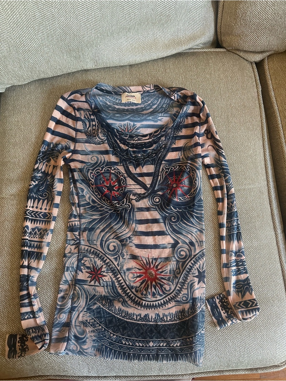 Jpg Women's Striped Nautical Print Long Sleeve Top - Blue & Cream